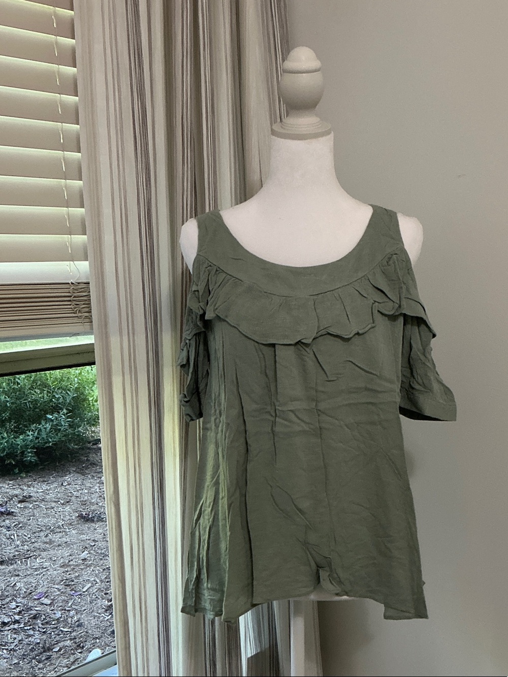 Tulip B Ruffle Cold-Shoulder Blouse - Olive Green